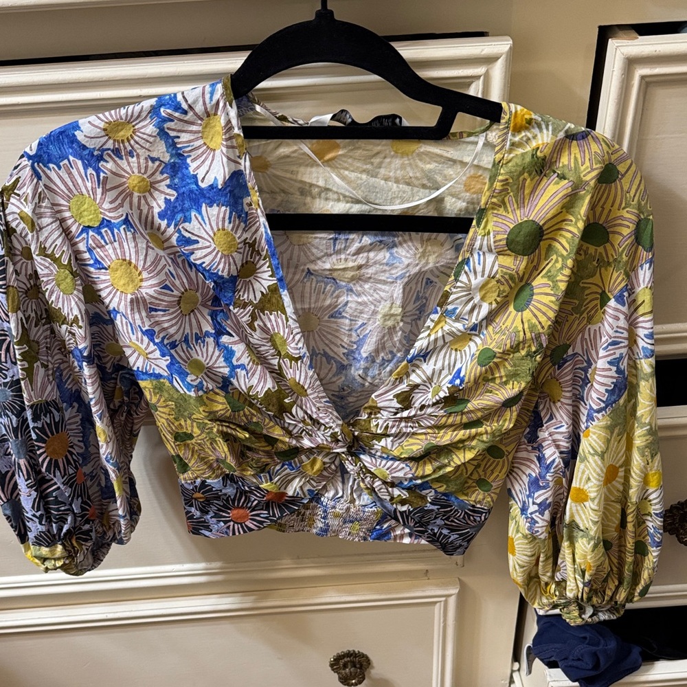 Zara Multicolor Floral Puff Sleeve Blouse